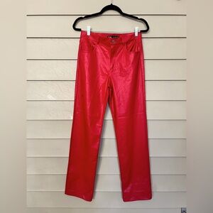 Zara lipstick red faux leather straight leg pants size M NWOT